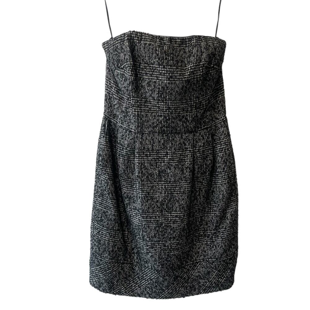 Express Textured Plaid Strapless Front Pleat Mini Dress Black Multi Size 6